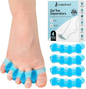NEW (4 Pieces) Reusable Toe Separators for Overlapping Toes Women and Men, Hammer Toe Corrector, Toe Spacers for Feet, Hammer Toe Straightener to Correct Bunions and Restore Toes to Their Original Shape, Blue