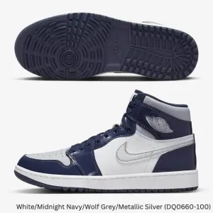 Nike Air Jordan 1 High G Golf Shoes 9.0 White/Midnight Navy/Wolf Grey/M M