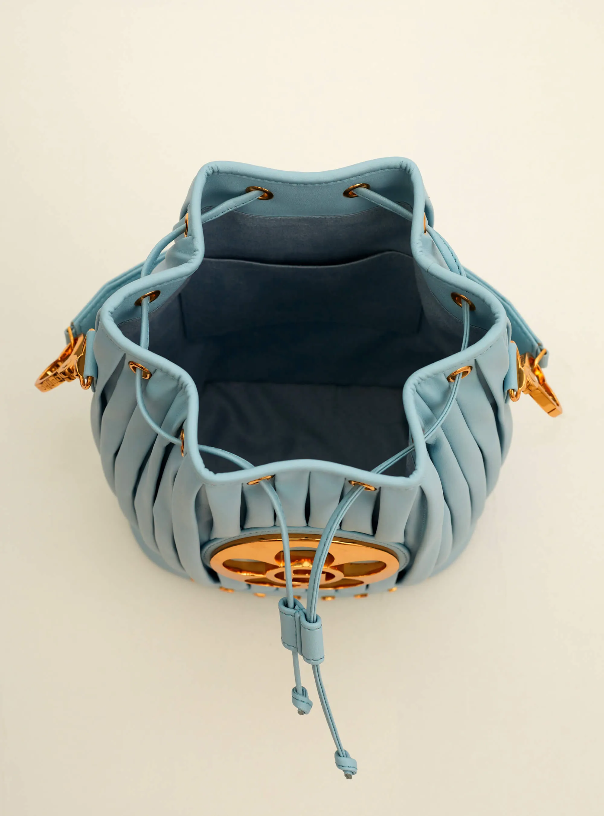 Outhouse   I   Oh Poppi Prince Street Bucket Bag in Powder Blue Vegan Leather Accessories OHBG21BB031