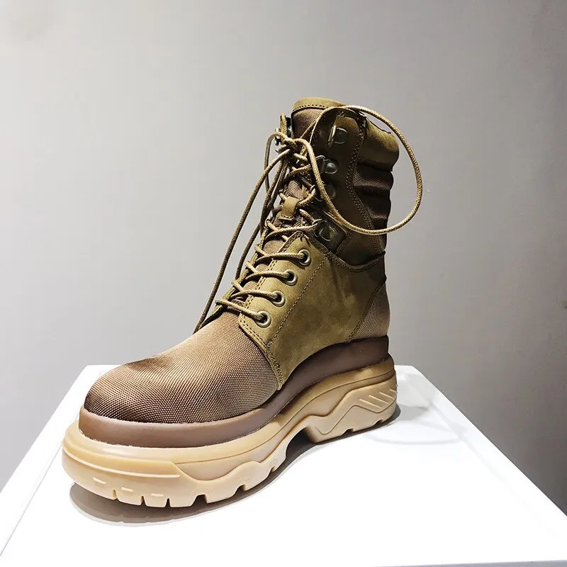 Patckwork High Top Woman Short Boots Platform Lace Up Women Ankle Boots Shoes Woman Cross-tied Women Boots Shoes
