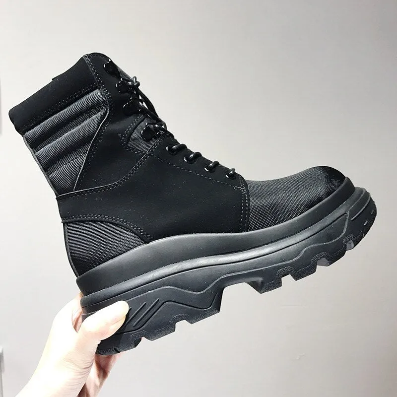 Patckwork High Top Woman Short Boots Platform Lace Up Women Ankle Boots Shoes Woman Cross-tied Women Boots Shoes