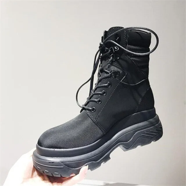 Patckwork High Top Woman Short Boots Platform Lace Up Women Ankle Boots Shoes Woman Cross-tied Women Boots Shoes