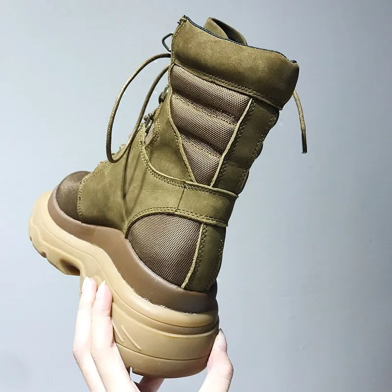 Patckwork High Top Woman Short Boots Platform Lace Up Women Ankle Boots Shoes Woman Cross-tied Women Boots Shoes