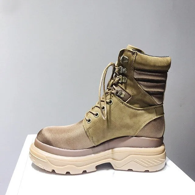Patckwork High Top Woman Short Boots Platform Lace Up Women Ankle Boots Shoes Woman Cross-tied Women Boots Shoes