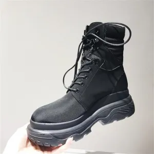 Patckwork High Top Woman Short Boots Platform Lace Up Women Ankle Boots Shoes Woman Cross-tied Women Boots Shoes