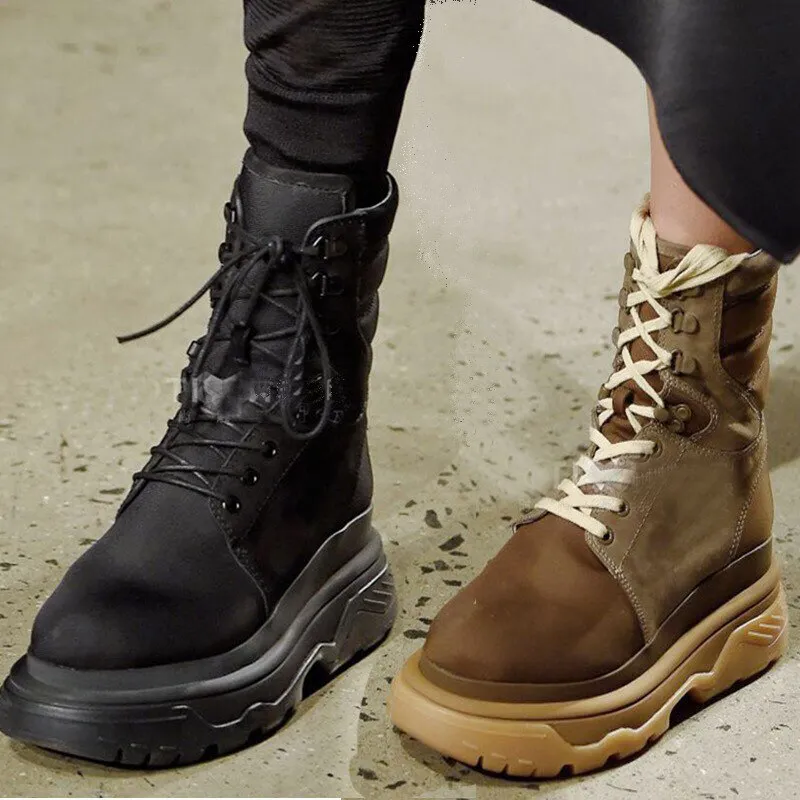 Patckwork High Top Woman Short Boots Platform Lace Up Women Ankle Boots Shoes Woman Cross-tied Women Boots Shoes