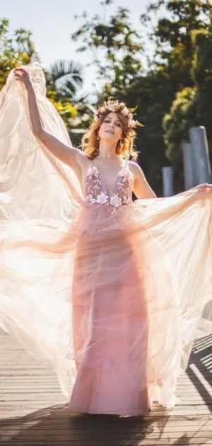 Pink Appliques A-line Spaghetti Straps Elegant Prom Dresses JC2104