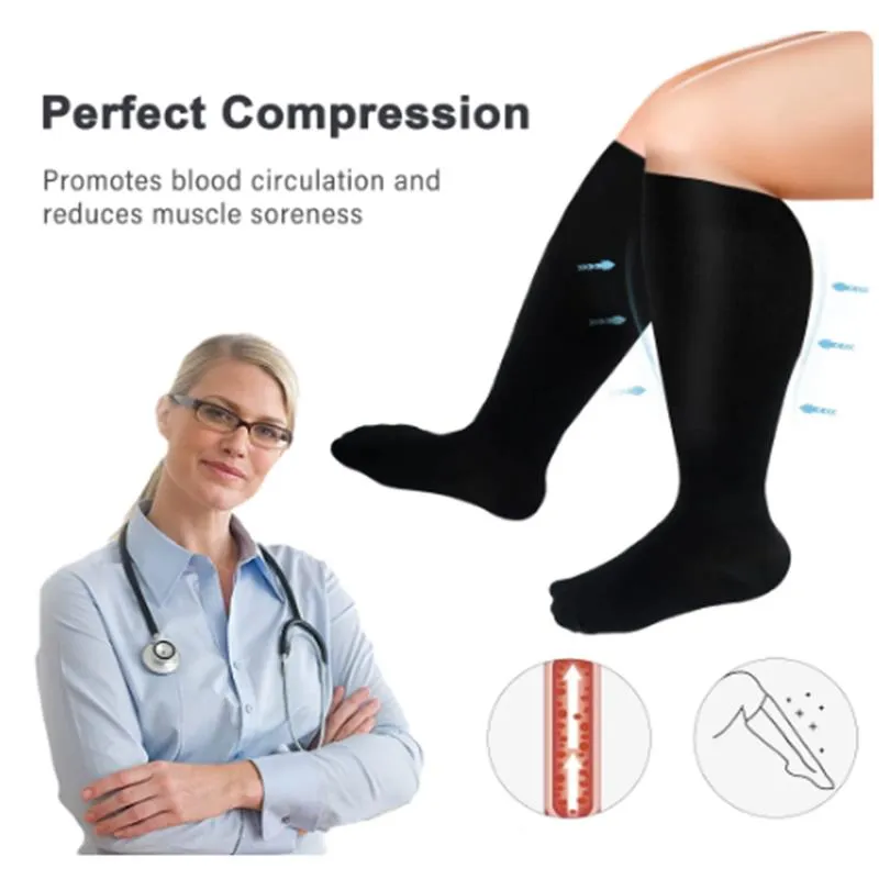 Premium Plus Size Compression Socks for Women & Men – 20-30mmHg Graduated Support – Open Toe, Toeless, Wide Calf – Medical & Travel