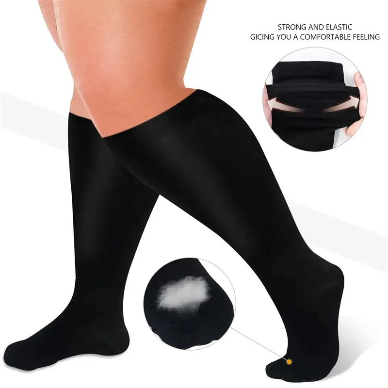 Premium Plus Size Compression Socks for Women & Men – 20-30mmHg Graduated Support – Open Toe, Toeless, Wide Calf – Medical & Travel
