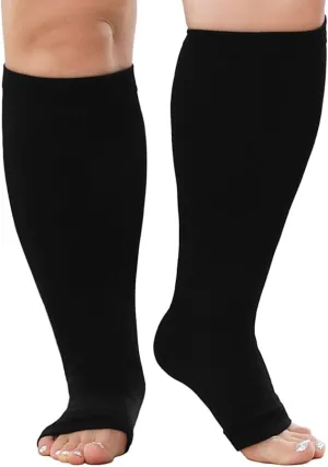 Premium Plus Size Compression Socks for Women & Men – 20-30mmHg Graduated Support – Open Toe, Toeless, Wide Calf – Medical & Travel