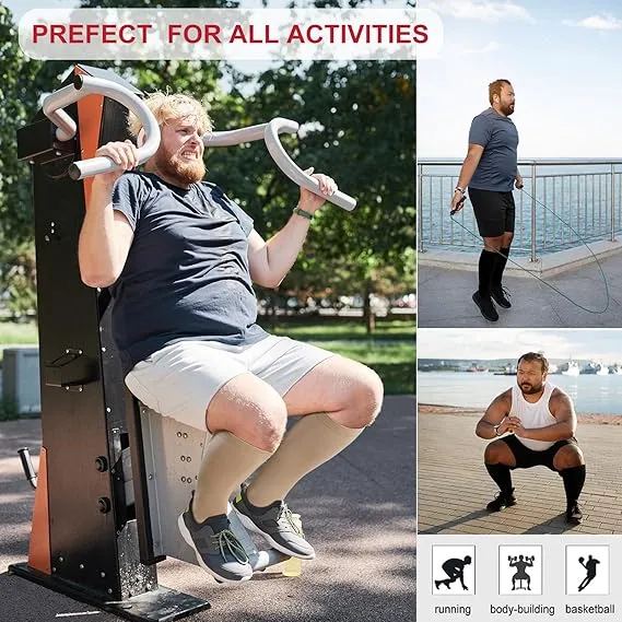 Premium Plus Size Compression Socks for Women & Men – 20-30mmHg Graduated Support – Open Toe, Toeless, Wide Calf – Medical & Travel