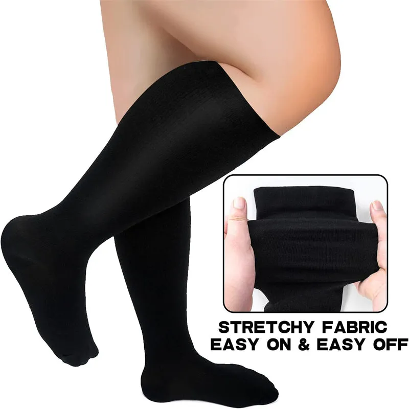 Premium Plus Size Compression Socks for Women & Men – 20-30mmHg Graduated Support – Open Toe, Toeless, Wide Calf – Medical & Travel