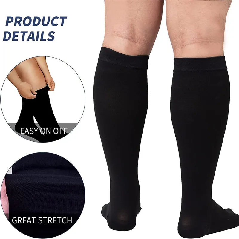Premium Plus Size Compression Socks for Women & Men – 20-30mmHg Graduated Support – Open Toe, Toeless, Wide Calf – Medical & Travel