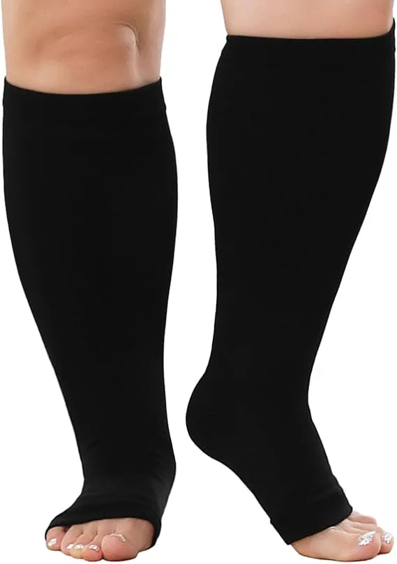 Premium Plus Size Compression Socks for Women & Men – 20-30mmHg Graduated Support – Open Toe, Toeless, Wide Calf – Medical & Travel