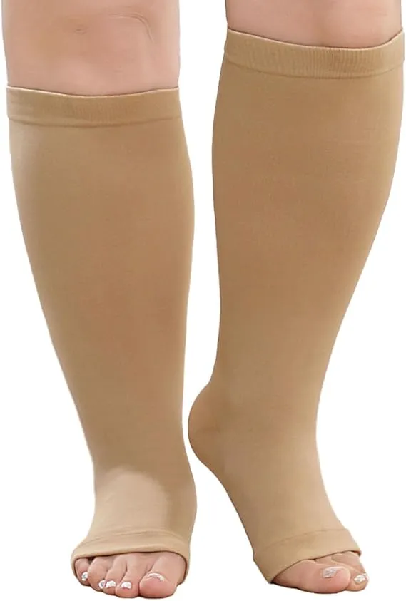 Premium Plus Size Compression Socks for Women & Men – 20-30mmHg Graduated Support – Open Toe, Toeless, Wide Calf – Medical & Travel