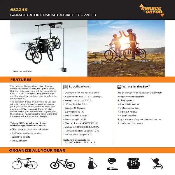 Proslat Garage Gator Compact 4 Bike Lift – 220 lb 68224K