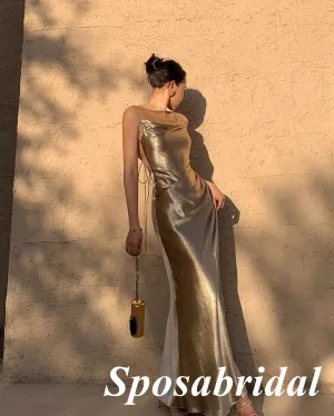 Sexy Elastic Satin Bateau Open Back Mermaid Long Prom Dresses, PD3790