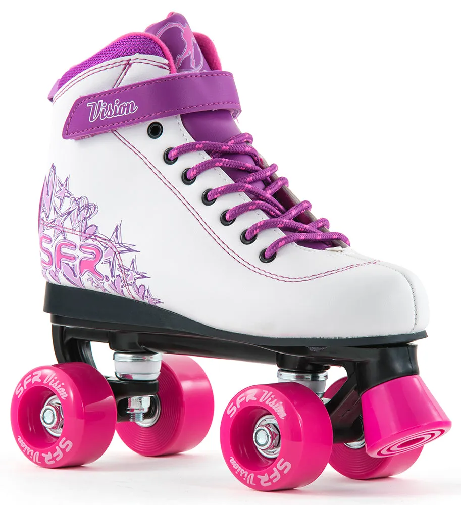 SFR Vision II Kids Quad Roller Skates - White Purple Pink