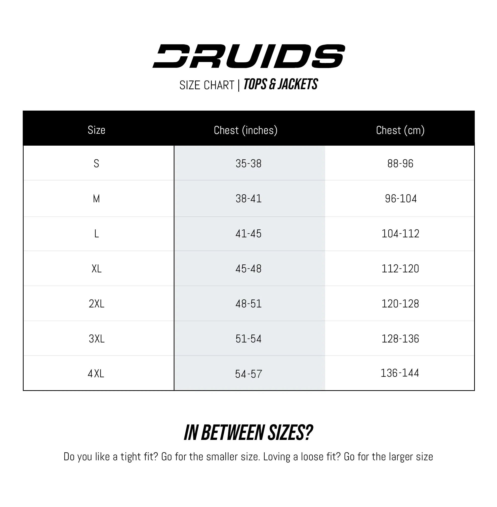 SIZE CHARTS