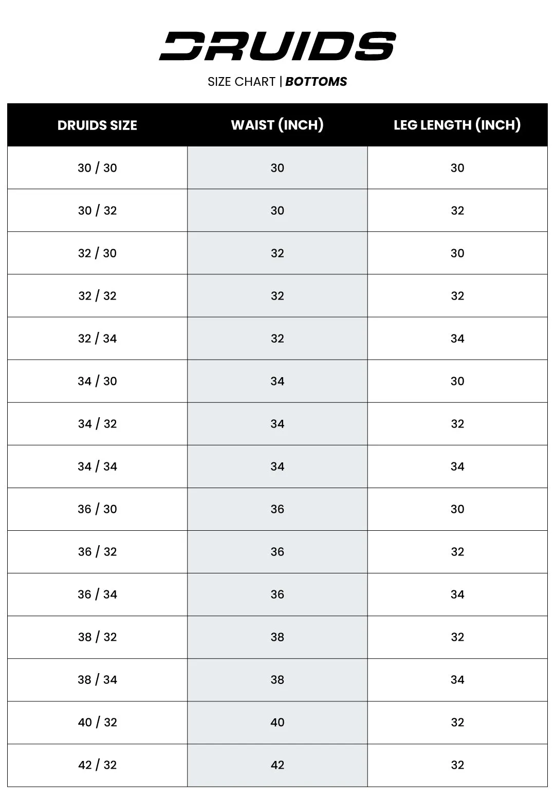 SIZE CHARTS