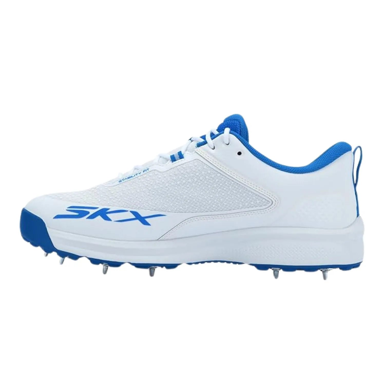Skechers Cricket Elite Men’s Metal Spike Shoes – White/Light Blue | Pro-Level Cricket Shoes with Superior Traction & Comfort