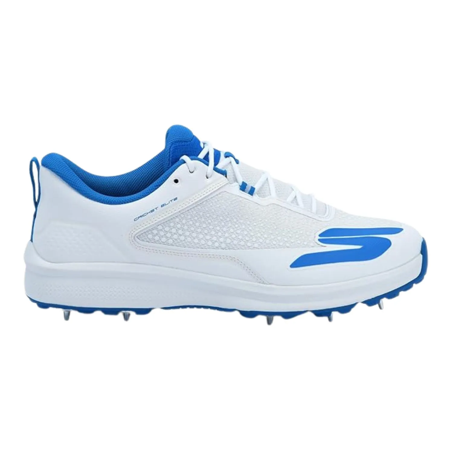 Skechers Cricket Elite Men’s Metal Spike Shoes – White/Light Blue | Pro-Level Cricket Shoes with Superior Traction & Comfort