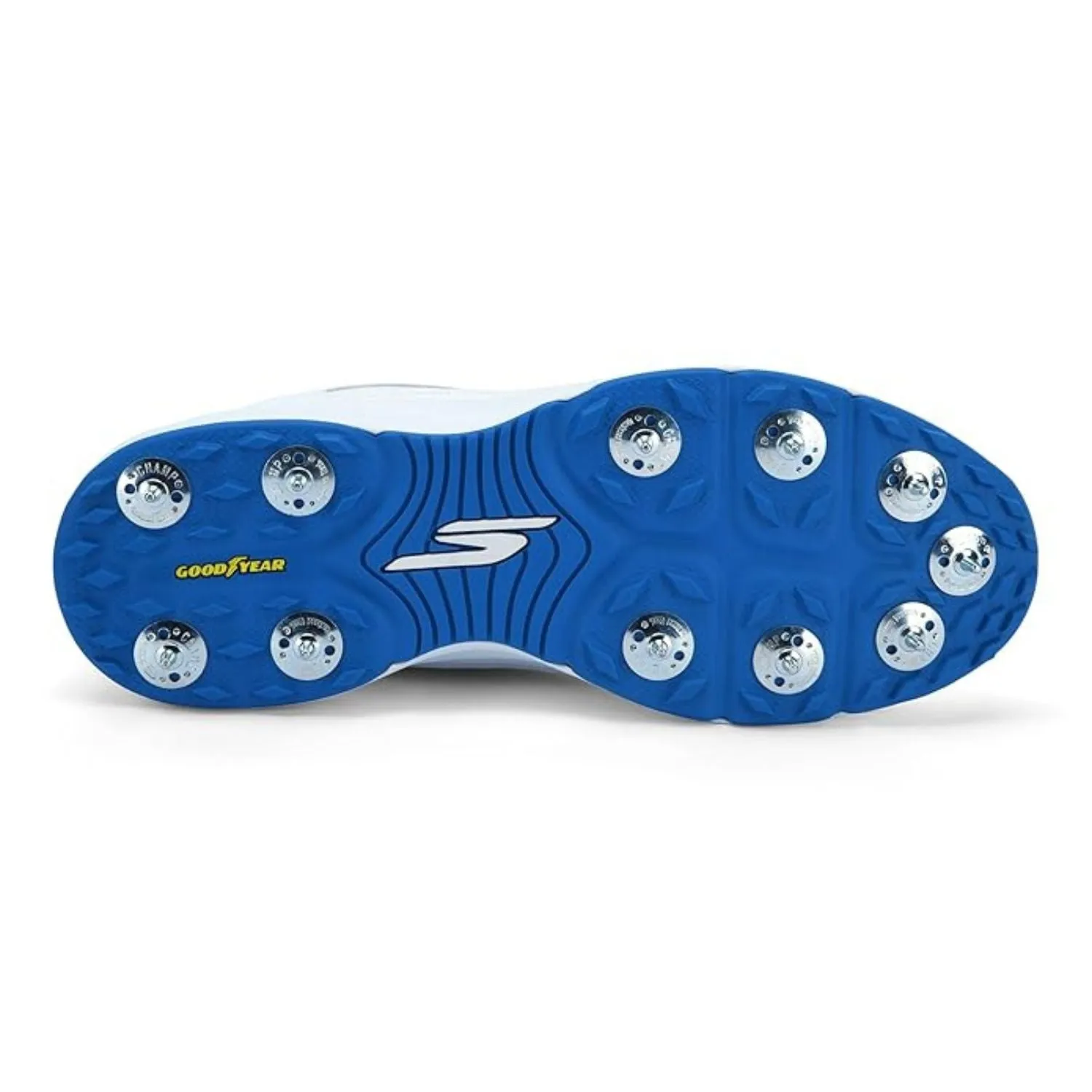 Skechers Cricket Elite Men’s Metal Spike Shoes – White/Light Blue | Pro-Level Cricket Shoes with Superior Traction & Comfort
