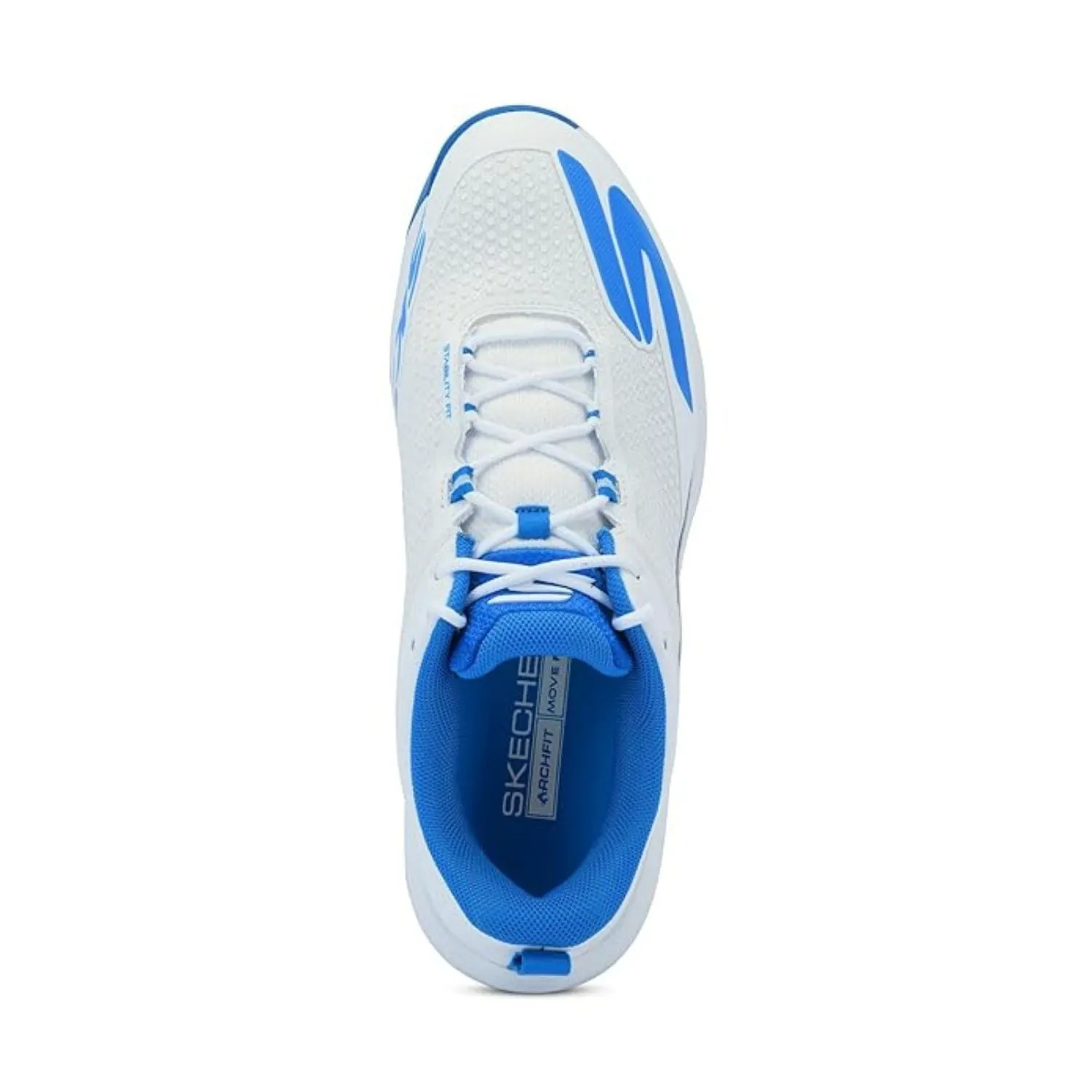 Skechers Cricket Elite Men’s Metal Spike Shoes – White/Light Blue | Pro-Level Cricket Shoes with Superior Traction & Comfort