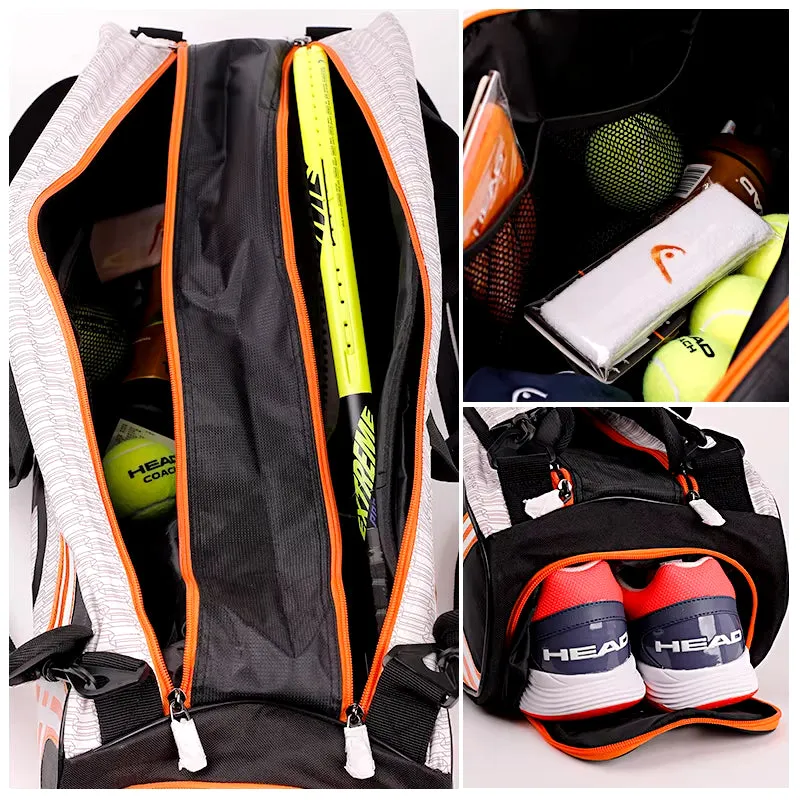 Tennis Rackets Bag Large Capacity 3-6 Pieces Tennis Backpack Badminton Gymbag Squash Racquet Bag with Separated Shoes Bag