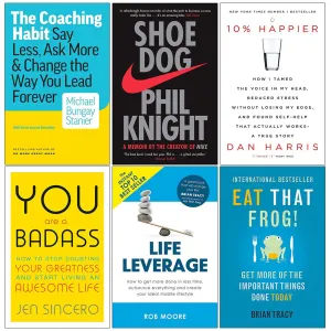 The Coaching Habit, Shoe Dog, 10% Happier, You Are a Badass, Life Leverage, Eat That Frog 6 Books Collection Set