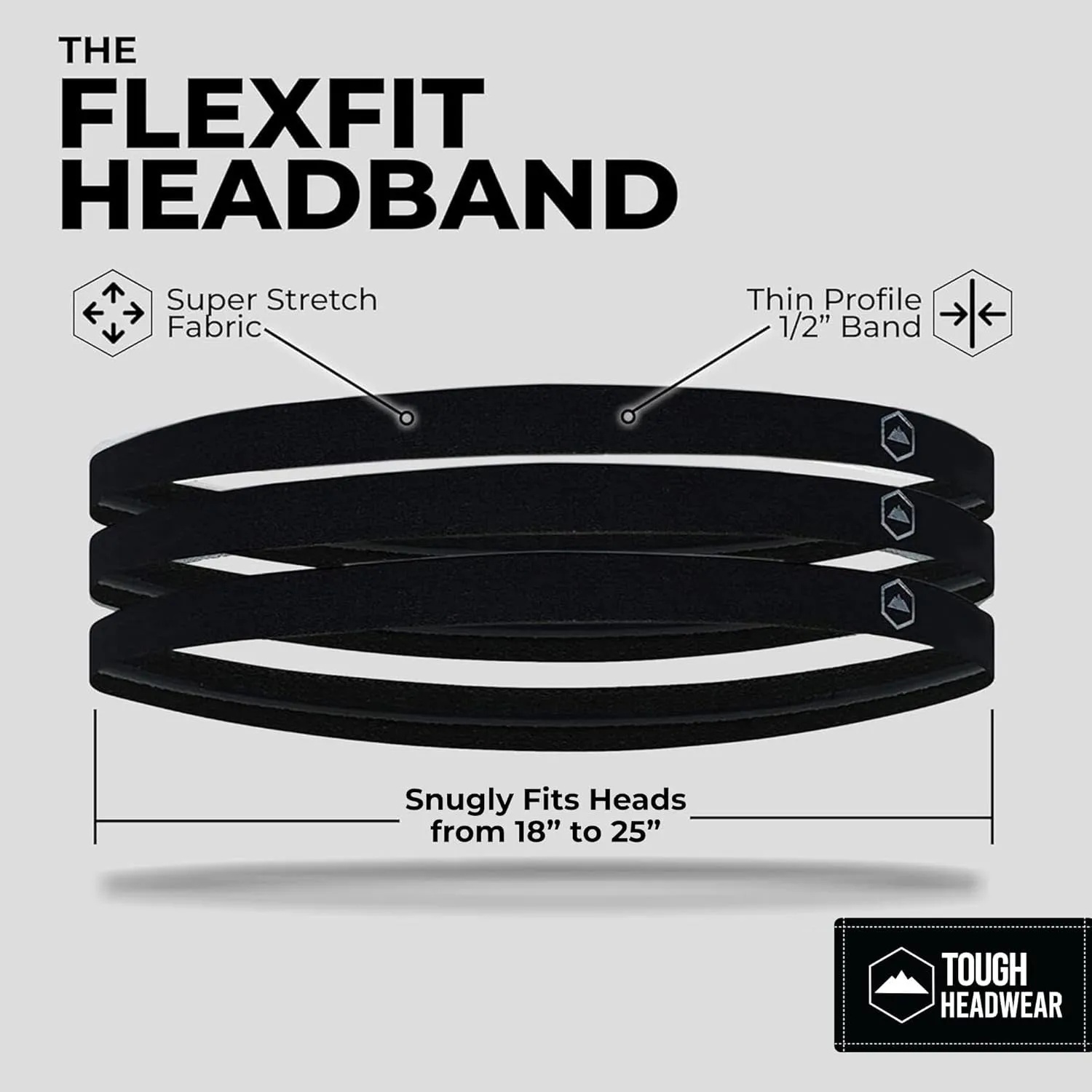 Thin Elastic Sports Headbands for Women & Men, Workout, Running, Soccer Headband - 6 Black