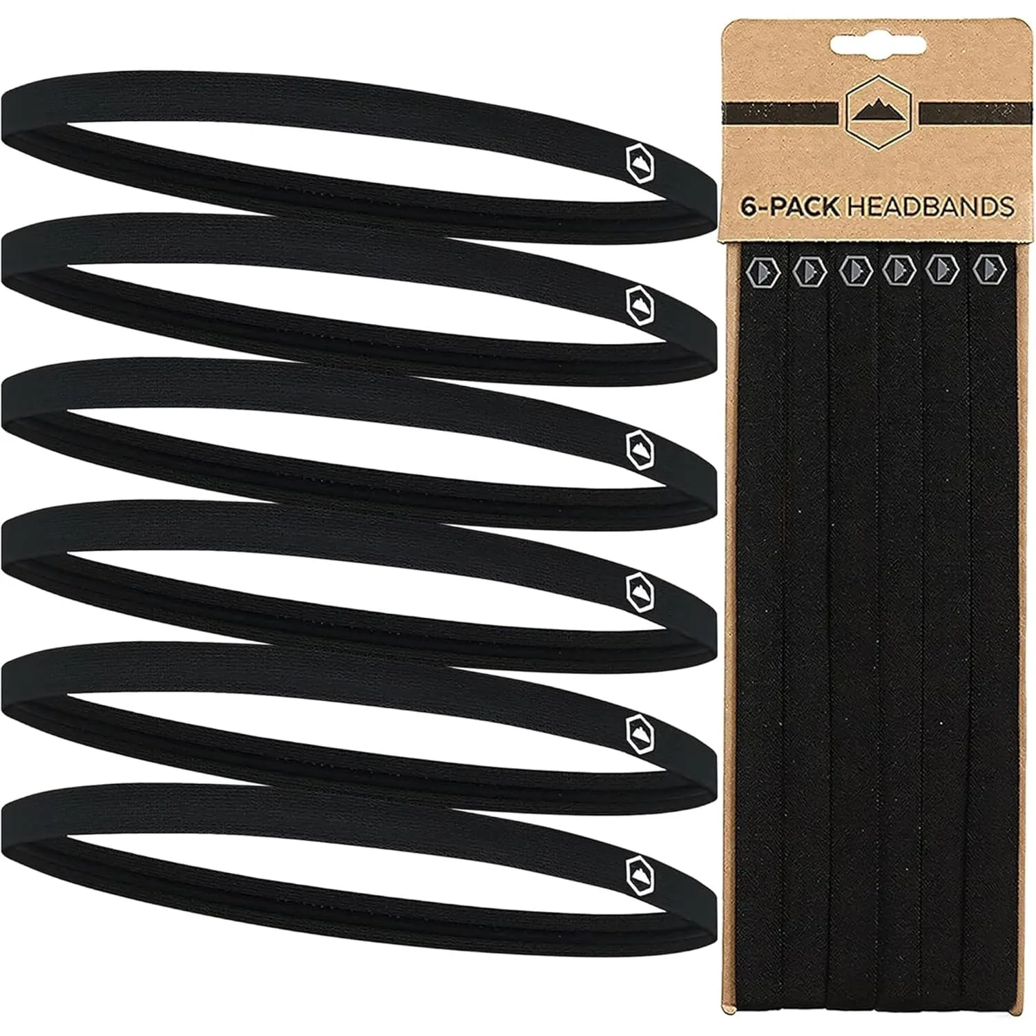 Thin Elastic Sports Headbands for Women & Men, Workout, Running, Soccer Headband - 6 Black