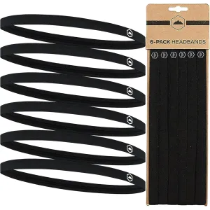 Thin Elastic Sports Headbands for Women & Men, Workout, Running, Soccer Headband - 6 Black