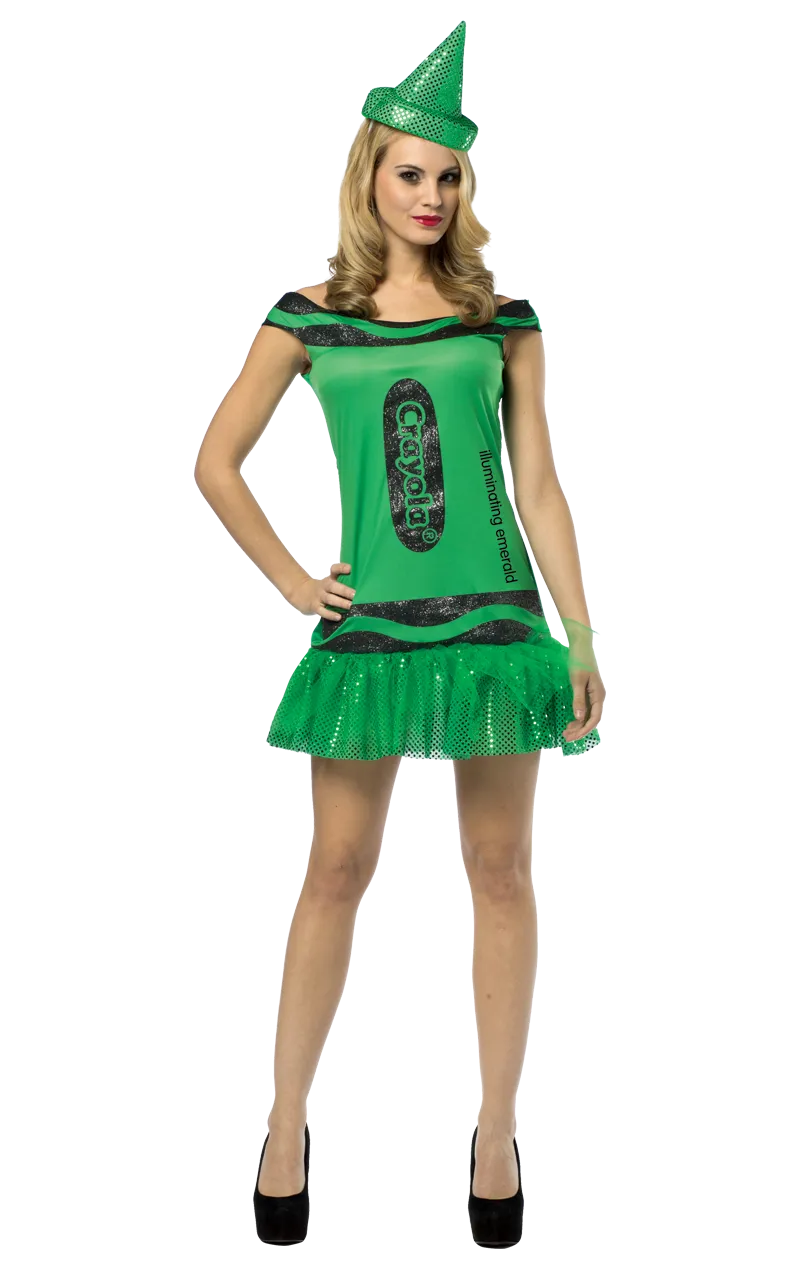 Womens Green Glitter Crayola Costume