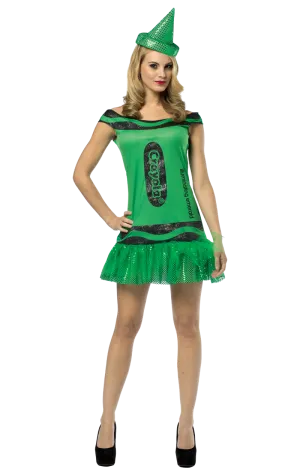 Womens Green Glitter Crayola Costume